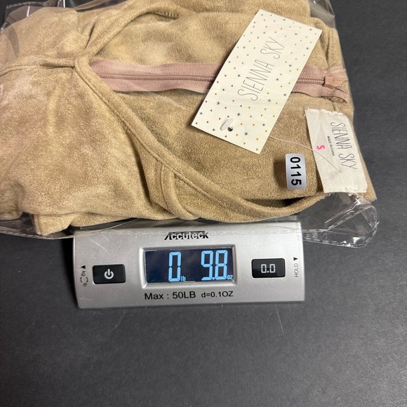 NWT Tan Y2K Faux Suede A Line Mini Dress Sleeveless Zip Pockets western, rustic - Picture 7 of 7